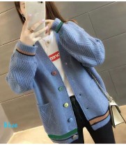 Knit Coat Sweater with colorful button