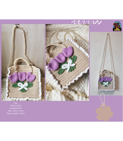 Tulip Hand-made Bag with pearl strap